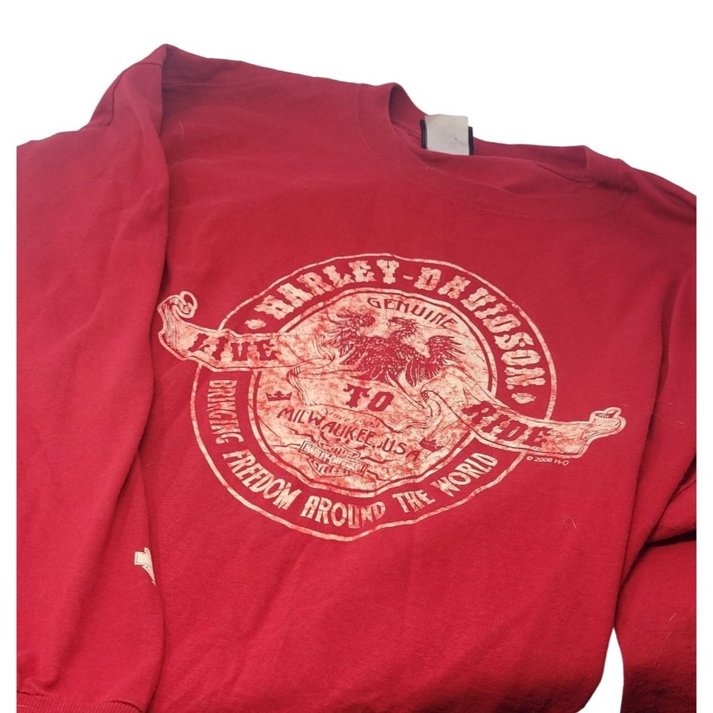 Harley Davidson Live to Ride Tee Shirt Long Sleeve Red Graphics‎